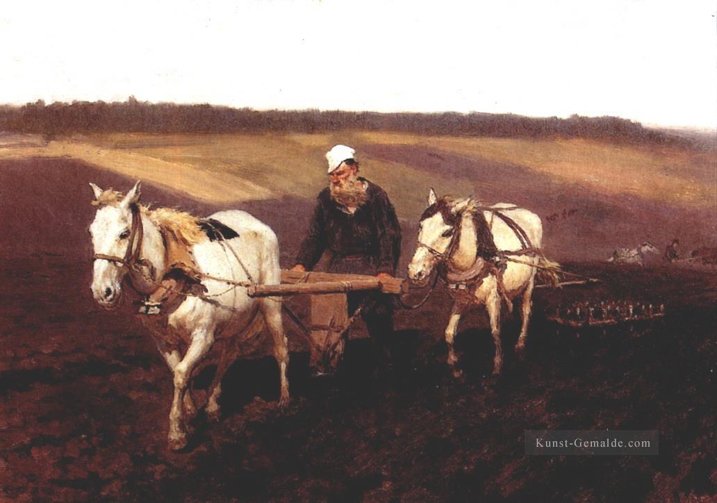Porträt Tolstoi als Plowman auf einem Feld 1887 Repin Ölgemälde